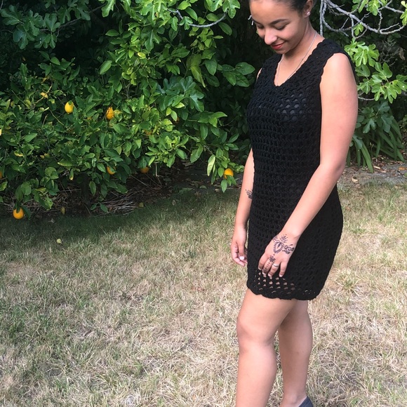 Vintage Handmade 1960s Crocheted Wool Mini Dress - Picture 5 of 5